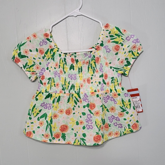 Cat & Jack Girls NWT Multi Floral Smock Short Sleeve Peplum Top Size XS (4/5) - Picture 2 of 7